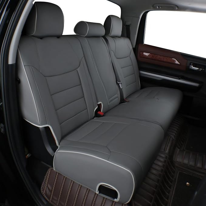 EKR Custom Fit Seat Covers for Select 2015-2020 4Dr Ford F150 SuperCrew XL,XLT,Lariat,King Ranch,Limited and F-250/350/450 Crew Cab XL,XLT - Leatherette (Gray) - Image 4