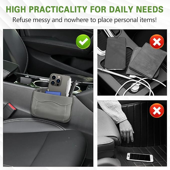 Car Seat Side Pocket Organizer, PU Leather Car Seat Gap Filler Bag, Car Seat Pocket Storage Bag for Phone, Keys, Sunglass, Wallet, Car Organizer Accessories for Seat, Door, Window (Grey) - Image 4