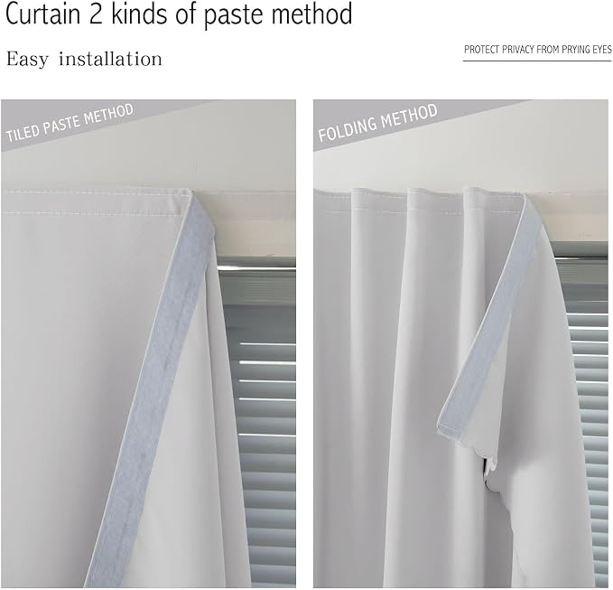 Blackout Curtains for Bedroom Sticky Curtain Blackout Window Cover Self Adhesive Curtains Rod No Drillng, 59" W X 59" L, Light Grey, 1 Panel - Image 6