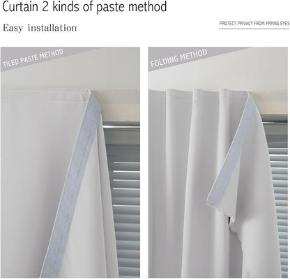 Blackout Curtains for Bedroom Sticky Curtain Blackout Window Cover Self Adhesive Curtains Rod No Drillng, 35" W X 59" L, Light Grey, 1 Panel - Image 6