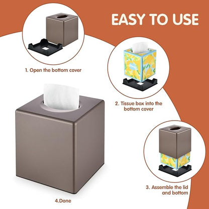 Y-in Hand Tissue Box Cover, Square Facial Cube Tissue Box Holder, Storage Accessories for Bathroom Vanity, Bedroom Countertops, Dressers, Night Stand, Parlors and Offices - Brown Bronze - Image 7