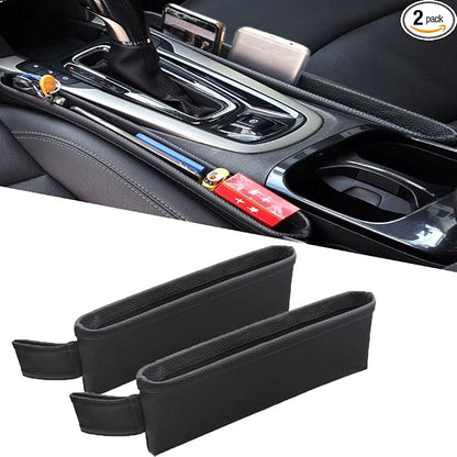 Tumecos Car Seat Pockets PU Leather Car Console Side Organizer Seat Catcher Holders Compatible with Phone Key Wallet Phone Sunglasses 2 Pack (Black) by Tumecos