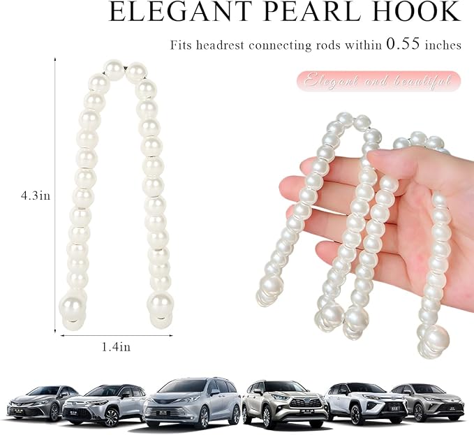 DXNQ Elegant Pearl Car Seat Headrest Hook, Cute Car Seat Hook Hanger Storage Organizer for Handbag Purse, Interior Decoration Headrest Hanger for Women Girls, Car Accessories - Image 2