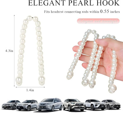 DXNQ Elegant Pearl Car Seat Headrest Hook, Cute Car Seat Hook Hanger Storage Organizer for Handbag Purse, Interior Decoration Headrest Hanger for Women Girls, Car Accessories - Image 2