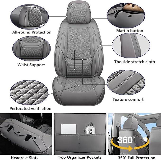 Front Seat Covers Custom Fit for Lexus GX460 2008-2023, Gray | Lumbar Support, Luxury Faux Leather, Breathable, Anti-Slip, Airbag Compatible, Waterproof, Car Seat Protectors, 1 Row 2 Seats - Image 2