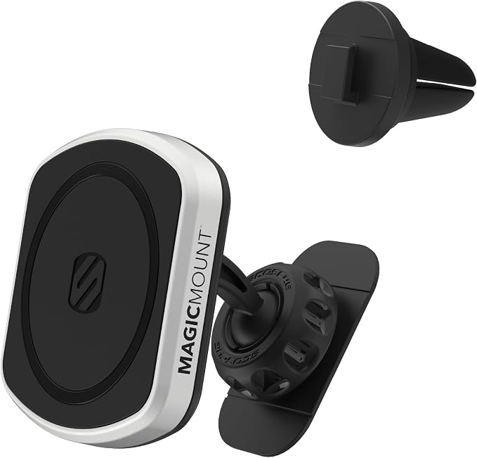 Scosche MP2DVM MagicMount Pro2 Magnetic Cell Phone Holder, Adhesive Car Dashboard Mount with Removable Vent Clip, Hands-Free Phone Stand Compatible with MagSafe, iPhone 16/15/14/13/12 Series and More by Scosche