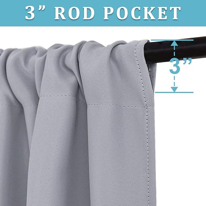 RYB HOME Cafe Blackout Curtains 24 inch Length for RV Camper Kitchen Window | Temperature Regulating,Light UV Blocking,Privacy Protection,Short Small Half Window Tiers,W42 x L24,Silver Grey,2 Panels - Image 3