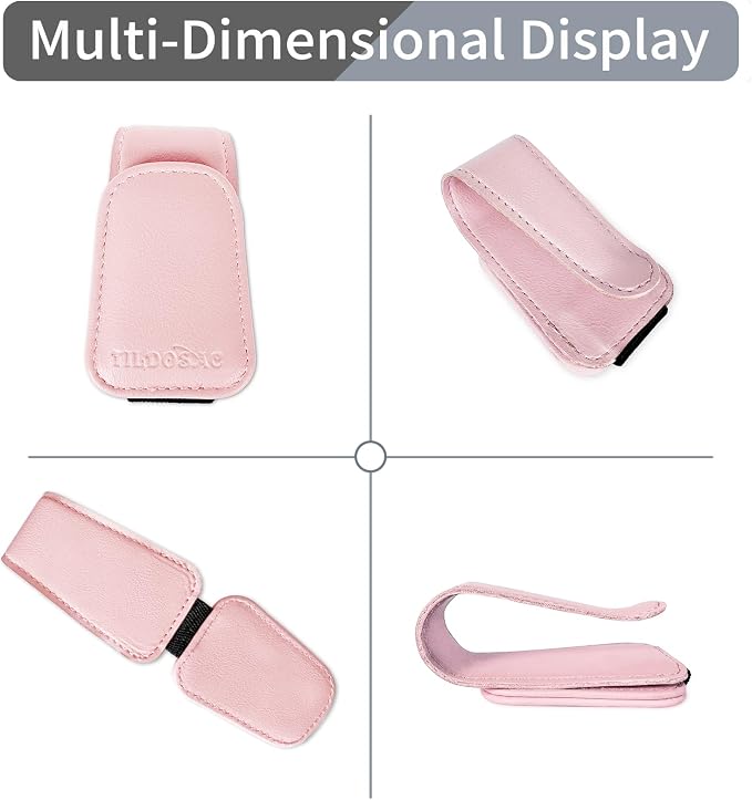 TILDOSAC Magnetic Sunglass Holder for Car Visor,Leather Glasses Holder,Vehicle Accessories Sunglasses Visor Clip for Truck 2 Pack (Black Pink) - Image 4