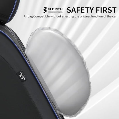 FLORICH Automotive Car Seat Covers Front Seat, Leather Car Seat Cover 2 Pack Waterproof Front Seat Covers Full Coverage Driver Seat Protector Universal Fit for Most Cars SUV Trucks, Black&Blue Line - Image 4