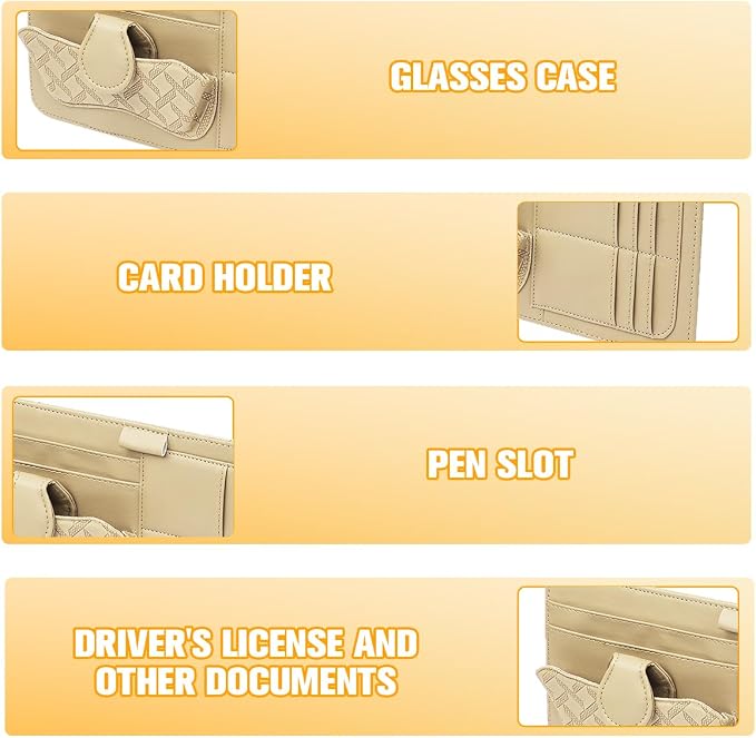 Car Sun Visor Organizer, Multifunctional Visor Storage Pouch with Sunglasses Holder & Card Sleeve Pocket, Auto Interior Organizer Pocket Bag for Pens Cards Documents, Universal Fit (Khaki) - Image 4