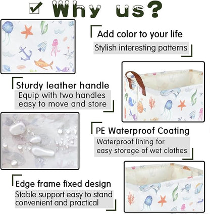 Rectangle Fish Basket,Ocean Animals Waterproof Kids foldable Laundry Basket,Nursery Hamper,Boys and Girls Hamper,kids Room decor, kids toy organizer,Gift basket(Ocean Animals) - Image 6