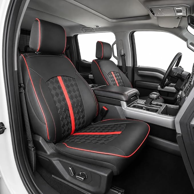 F150 Seat Covers 2015-2020 SuperCrew Full Set Custom Fit | Fits 2015-2020 Ford F150 SuperCrew & 2017-2022 F250/F350/F450 CrewCab Lariat,King Ranch,Platinum,Limited Faux Leather by Custaura
