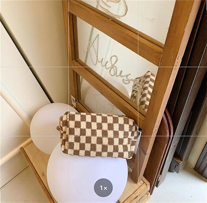 Checkered Makeup Bag for Purse, Small Travel Cosmetic Pouch,Coffee,6 Pack | Cute Zipper Makeup Organizer for Women, Travel Essentials, Toiletries, Makeup Brushes, Beauty Accessories&Bridesmaid Gifts - Image 4