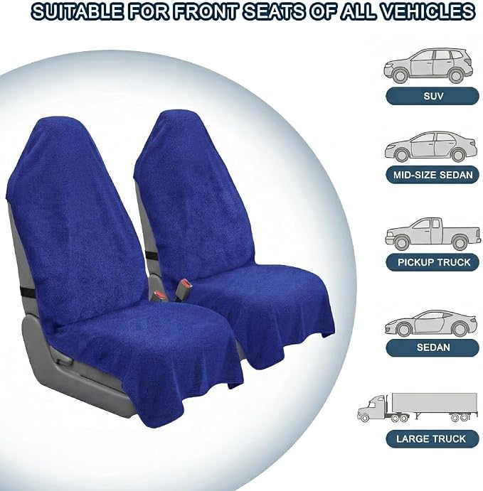 Car Seat Towel Cover, 2pcs Universal Front Seat Protector for Cars, SUVs and Trucks, Sweat Towel Car Seat Cover for Gym, Yoga, Swimming, Pets and Family Travel, Blue - Image 5