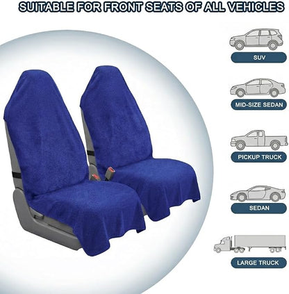 Car Seat Towel Cover, 2pcs Universal Front Seat Protector for Cars, SUVs and Trucks, Sweat Towel Car Seat Cover for Gym, Yoga, Swimming, Pets and Family Travel, Blue - Image 5