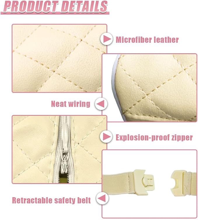 Car Tissue Holder, Soft PU Leather Auto Backseat Napkin Holder, Rectangle Hanging Tissue Box for 100-150 Standard Tissues, Universal Car Interior Storage & Organization Accessories (Beige) - Image 3