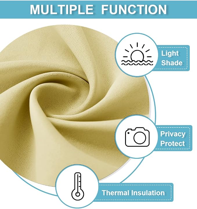 RYB HOME Small Window Curtains 45 inches Length for Kitchen Cafe Bathroom | Room Darkening Curtains & Drapes, Energy Saving, Thermal Insulated, For Kids Bedroom, W42 x L45, Light Yellow, 2 Panels - Image 5