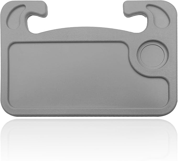 Car Steering Wheel Desk Tray for Laptop and Eating 2 in 1 Multipurpose Travel Accessory with Drink and Pen Holder Compatible with Most Vehicles Grey by Unknown