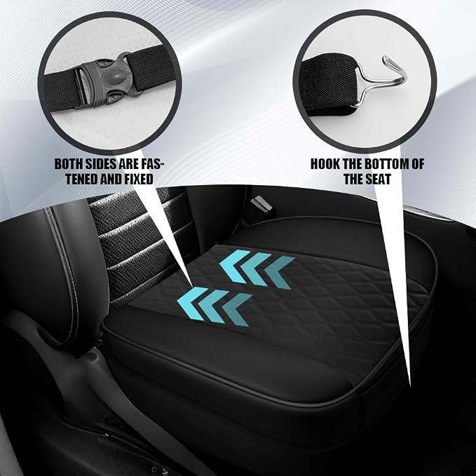 Leather Front Car Seat Covers, Car Bottom Seat Cover, Black | Anti Slip Leather Auto Front Seat Cushion Cover with Storage Pocket, Waterproof Bottom Auto Seats Cushion Pad Mat for Cars - Image 5