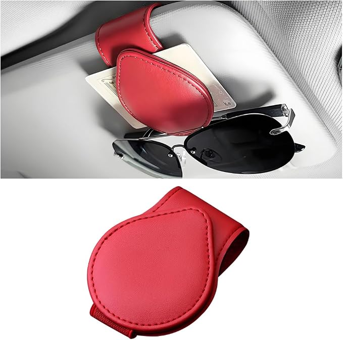 Sunglasses Holder for Car Visor, Magnetic Leather Sun Visor Eyeglasses Hanger & Ticket Card Clip, for Most Cars by Unknown