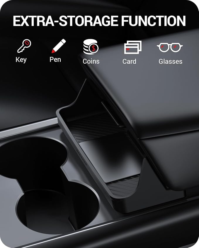 BASENOR Center Console Sunglasses Holder for Tesla Model Y Model 3 | Armrest Box Eyeglasses Storage Box Key Card Holder for 2021-2024 Model 3/Y Interior Accessories - Image 6