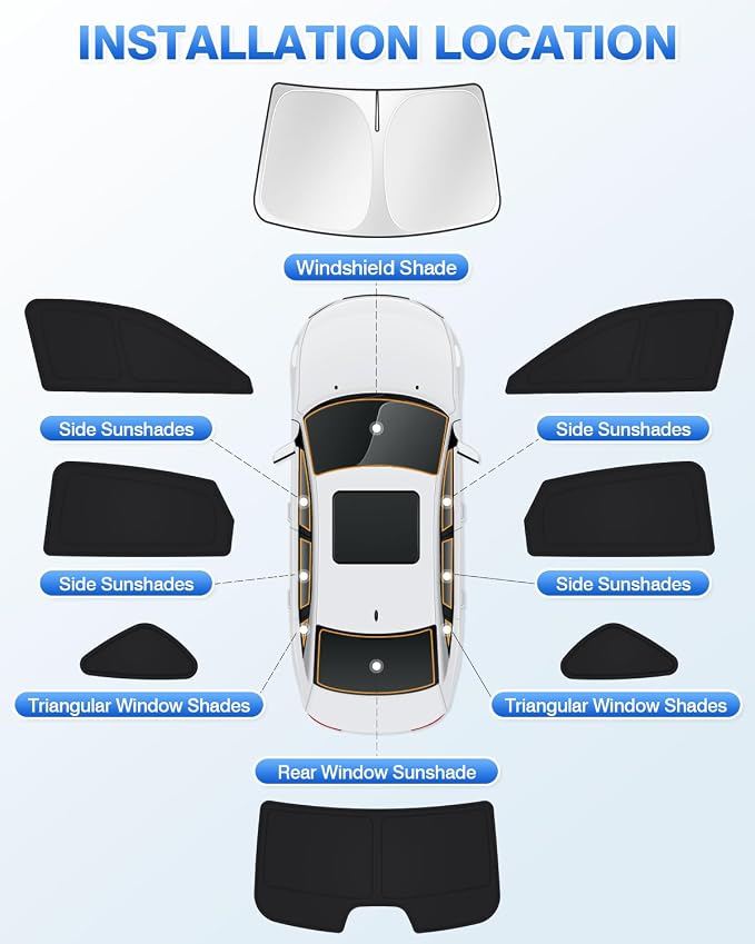 Canvcle Windshield Sun Shade for 11th Gen Honda Civic 2022-2025 2026 (NOT for Hatchback) Side Rear Window Shade Cover Kit Full Window Sun Visor Shield Camping Keep Vehicle Cool Black 8PCS - Image 6