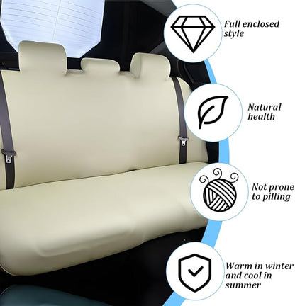 Car Back Seat Cover, Scratchproof Rear Bench Protector, Beige White | Elastic fabric surface, smooth comfortable touch, washable design, fits most cars SUVs and trucks, automotive accessories - Image 3