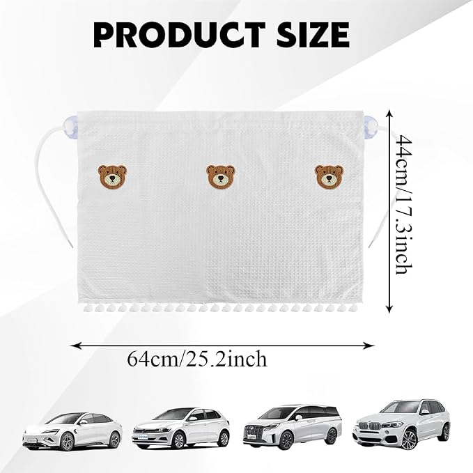 Car Side Window Sun Shade Privacy Curtain for Baby, Suction Cup Window Shade, 25"x18" Car Cartoon Sunshade Protector Heat Blocker Cover, Privacy Curtain for Kids Women (Three Bears) - Image 2
