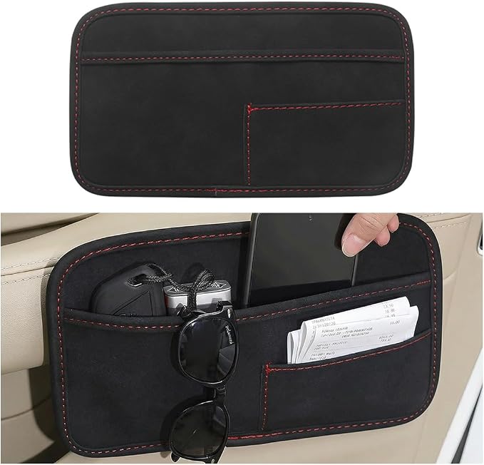 Car Seat Side Pocket Organizer, Suede Leather Vehicle Console Side Cell Phone Holder Storage Bag, Multifunctional Automotive Interior Seat Gap Filler Pocket Pouch, Universal Fit (Black) by Unknown