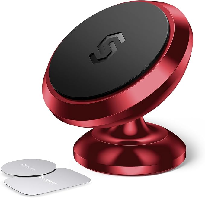 SYNCWIRE Magnetic Car Phone Holder for Dashboard, 360° Adjustable Strong Magnets Cell Phone Car Mount Compatible with iPhone, Samsung, Android - Red | 360° Rotation, Strong Magnets, Reliable Adhesive, All Metal Car Mount Compatible with iPhone, Samsung... by SYNCWIRE