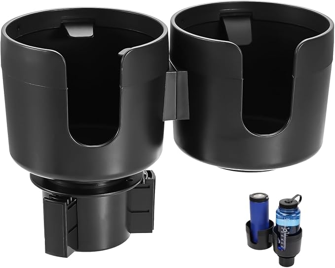 Large Dual Car Cup Holder Expander for Bottles Cups Snack Organizer | With Impact-resistant Silicone Edges for Anti-Slip Stability. All Purpose Car Cup Holder for Bottles Cups Snack Organizer by PETCHOR
