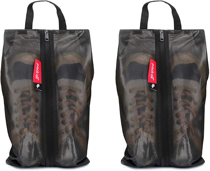 pack all Shoe Bag for Travel, Water-Resistant Shoe Pouch for Sports | Odor-Resistant, Dustproof, Portable, Soccer Cleats & Gym Storage, Fits Up to Size 11, 2 Pack, Black by packall