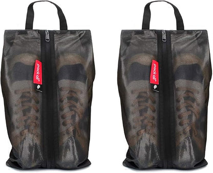 pack all Shoe Bag for Travel, Water-Resistant Shoe Pouch for Sports | Odor-Resistant, Dustproof, Portable, Soccer Cleats & Gym Storage, Fits Up to Size 11, 2 Pack, Black by packall