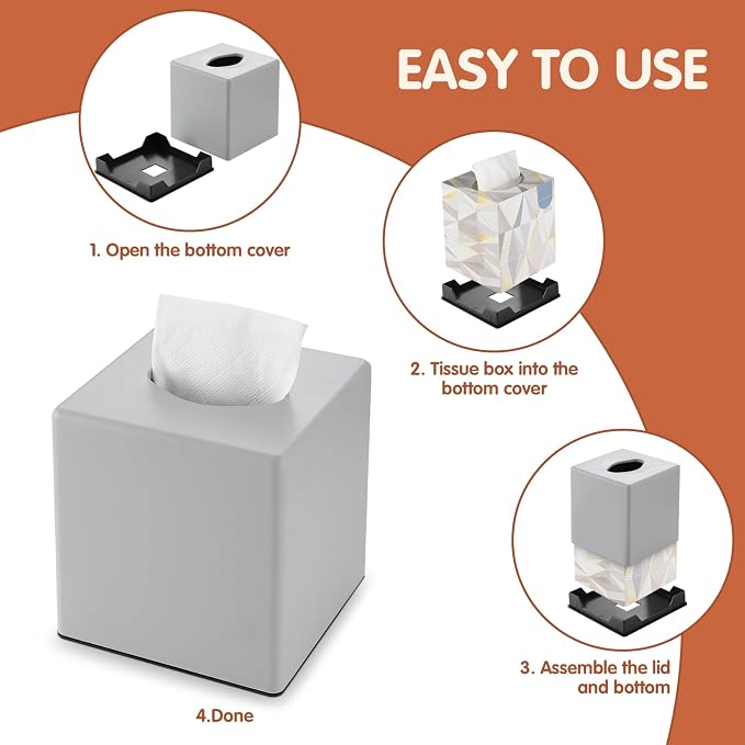 Y-in Hand Tissue Box Cover, Square Facial Cube Tissue Box Holder, Storage Accessories for Bathroom Vanity, Bedroom Countertops, Dressers, Night Stand, Parlors and Offices - Gray - Image 6