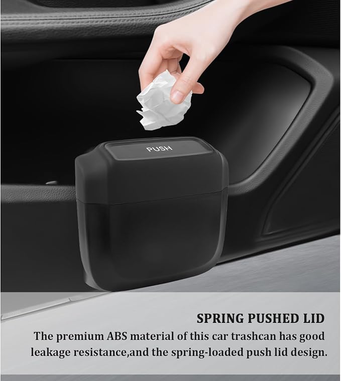 IHOTDER 2PCS Car Trash Can with Lid + 60PCS Garbage Bags,Mini Trash Can Interior Accessories for Door/Seat/Center Console/Home/Office,Multifunctional Car Organizers and Storage (Black) - Image 3