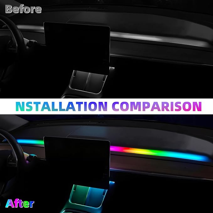Interior Car LED Strip Lights for Tesla Model 3 Y 2021-2023, 16 Million Colors Ambient Lighting Kit with APP Control, Music Sync Color Change Neon Lights for Dashboard & Center Console - Image 4