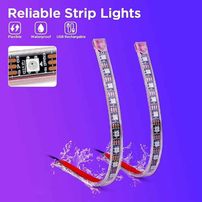 Xprite Dreamcolor USB LED Cars Interior Lights Strip Kits, w/Remote & Bluetooth APP Control, Footwell Under Dash RGB Neon Chasing Inside Lights, DIY Music Mode, Universal for Vehicle Trucks UTV ATV - Image 3