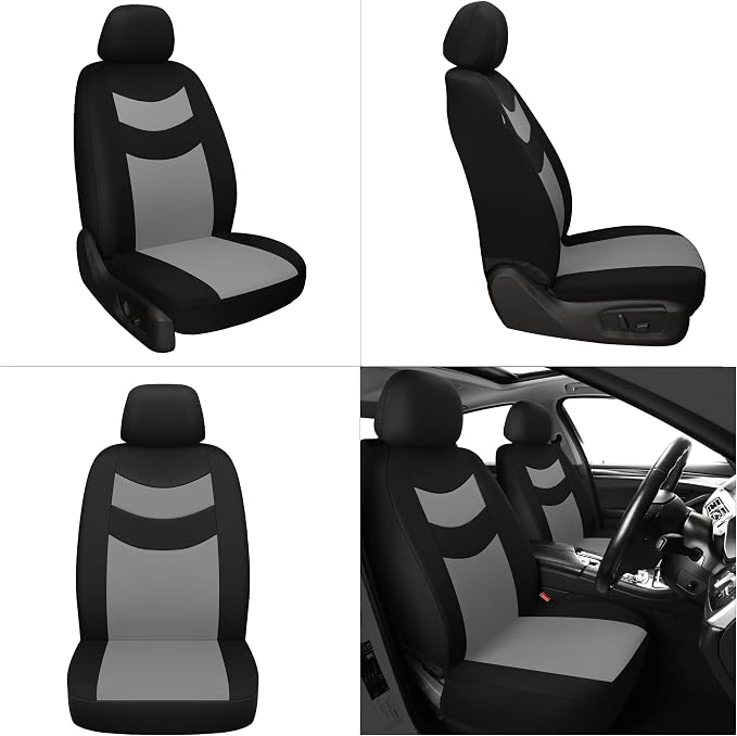 Universal Car Seat Covers for Front Seats, Cloth Front Car Seat Cover, Easy to Install, Breathable and Washable Universal Interior Covers for Auto, SUV, Sedan, Van, Airbag Compatible, Black & Grey - Image 5