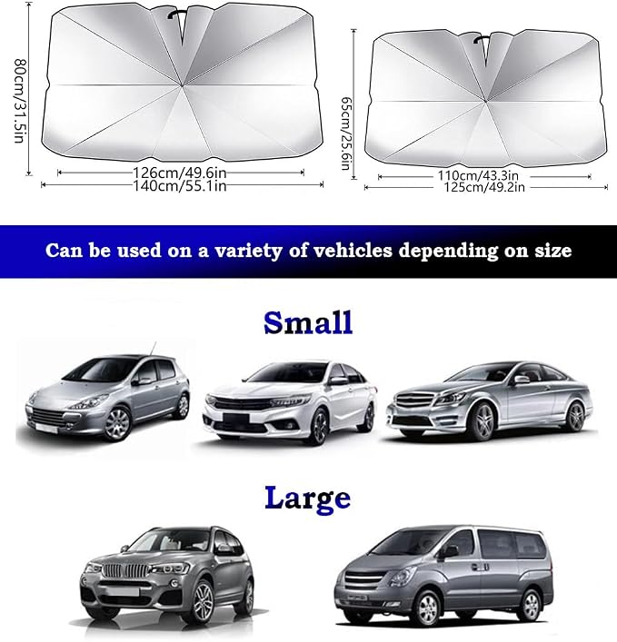 Car Windshield Sun Shade Umbrella for Hyundai Accent 2000–2026, Foldable Windshield Sunshade with Reinforced Ribs, Reflective Sun Shade for Front Windshield,S 125 x 65 cm - Image 6