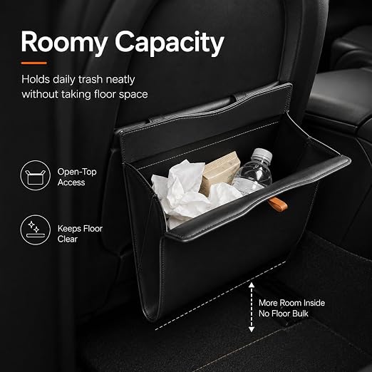 COZILO Leather Car Trash Can, Leak-Proof Odor-Lock Car Garbage Can with 60 Liners, Magnetic Closure, Liner-Hold Design, Storage Pocket & Metal Hooks, Hanging Car Trash Bin for SUV Sedan Truck - Image 6