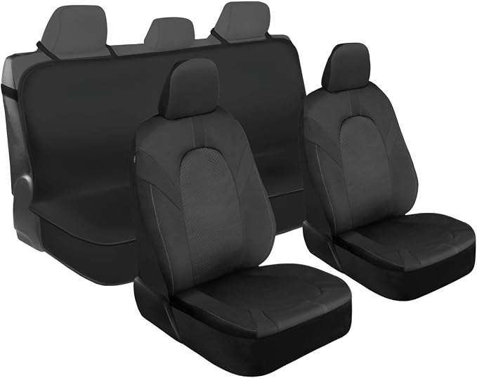 Motor Trend Front & Rear Car Seat Covers Full Set - Gray Cloth Bucket Seat Covers for Front Seats + Waterproof Rear Split Bench Cover – Universal Fit for Car Truck SUV Van Interior Protection by MotorTrend
