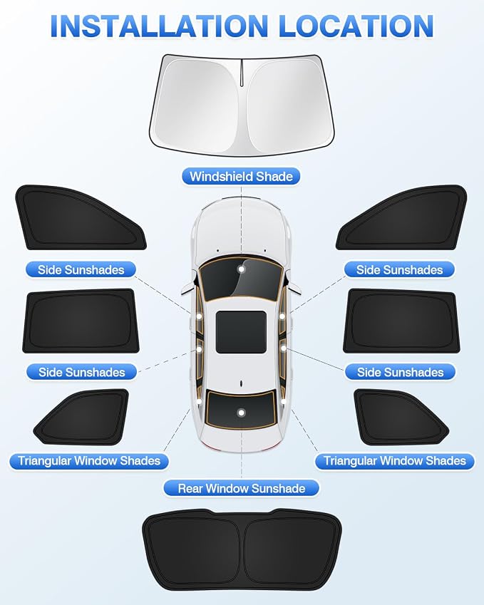Canvcle Windshield Sun Shade for 2022-2025 2026 Jeep Grand Cherokee Accessories Sunshade Side Rear Window Shade Cover Sun Visor Shield Privacy Protection Keep Vehicle Cool Black 8PCS - Image 5