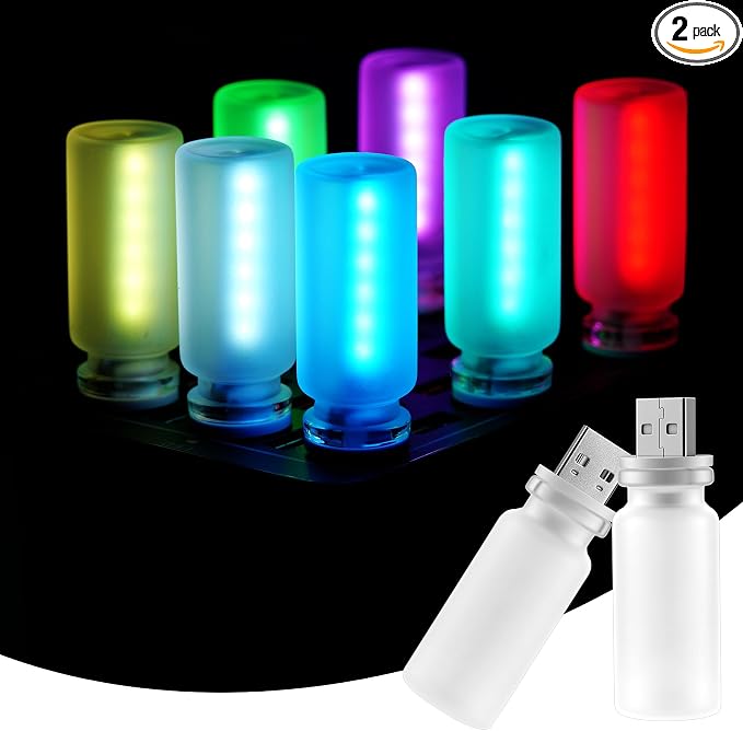 iFunyLED Car Interior USB LED Night Light, Touchable Dimming with 13 Modes of Car Ambient Lighting Kit, Frosted Glass Bottle Lamp, Car Interior Accessories Suitable for Most Vehicles, Pack of 2 by iFunyLED