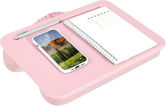 LAPGEAR Compact Lap Desk – Rose Quartz, Fits 14" Laptops | Microbead Cushion, Built-In Pencil Slot, Carry Handle, Fits Standard Letter-Size Paper (8.5" × 11") by LapGear