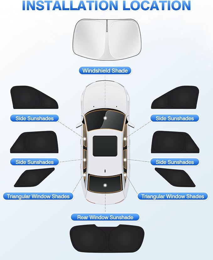 Canvcle Windshield Sun Shade for Ford Explorer 2020-2025 2026 Side Rear Window Shade Privacy Cover Window Sun Visor Blocker Keep Vehicle Cool Black 8PCS - Image 6