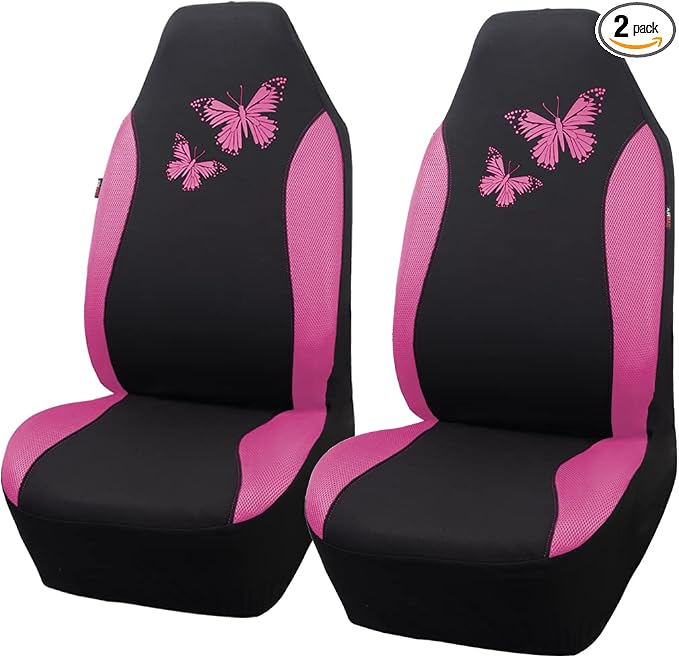 Flying Banner Butterfly car seat Covers ful Set Fashion Universal Lady Woman Female Rear Bench Split Colorized (2 Fronts, Pink) by FlyingBanner