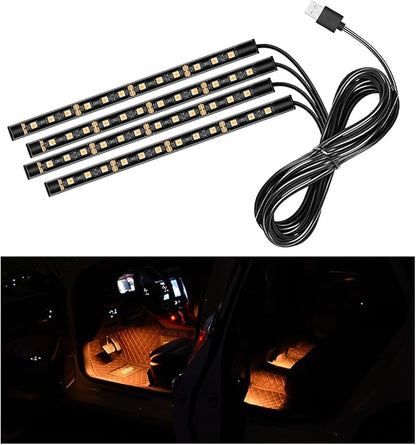 Car LED Strip Light, 48 LEDs RGB Neon Interior Atmosphere Lights, 12V Under Dash Ambient Night Light, USB Port Auto Interior Decorative Lamp, Universal Car Accessories (Orange-Yellow) by Sylvil