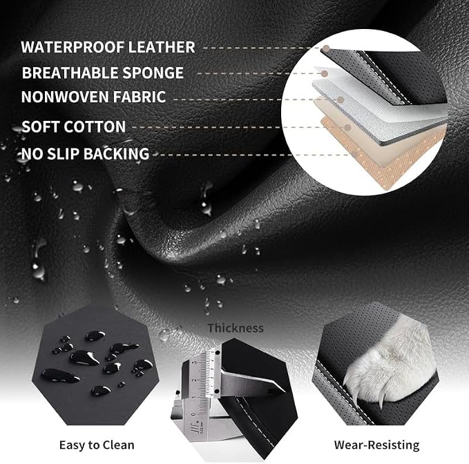 Car Seat Covers Full Set Custom Fit For Lexus RX 300 1999-2003, Black&White | Lumbar Support, Premium Faux Leather, Breathable, Anti-Slip, Airbag Compatible, Waterproof, Car Seat Protectors, 2 Row-5Seat - Image 7