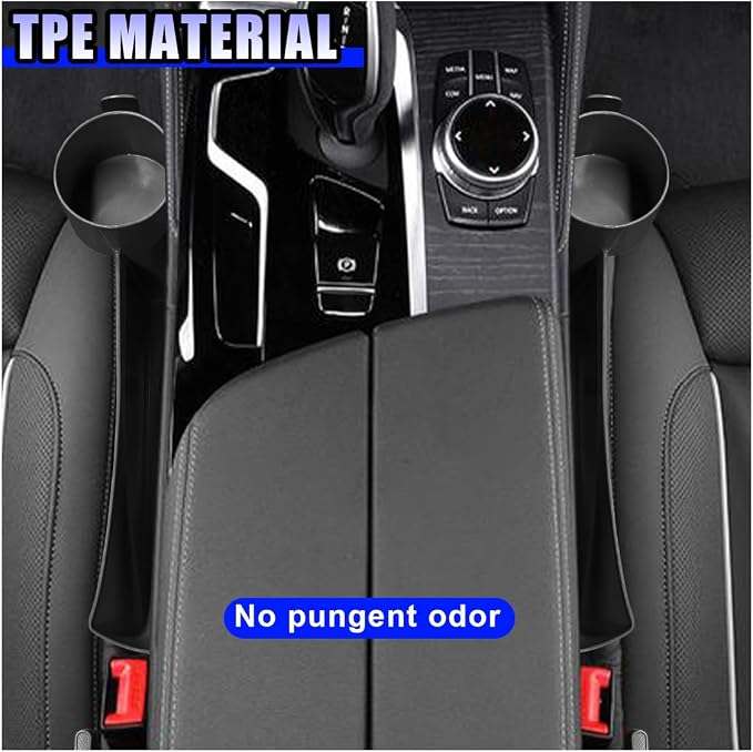 YoRise 2PCS Dual Slot Car Seat Gap Filler Organizer, Multifunctional Car Side Seat Gap Guard Spacer with Cup Holder, Universal Auto Storage Accessories for Preventing Items Falling Out (Black) - Image 4