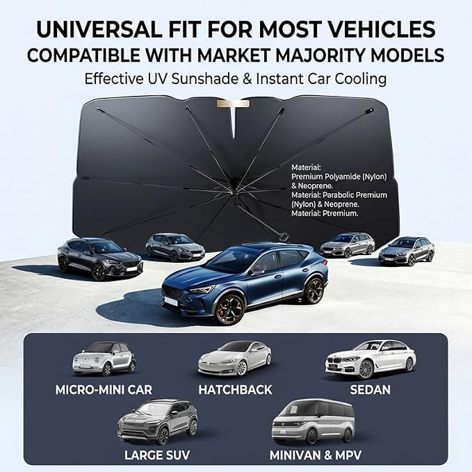 Windshield Sun Shade Umbrella,Car Windshield Umbrella Sun Shade,Fits Various Front Windshields,57"x32" - Image 8